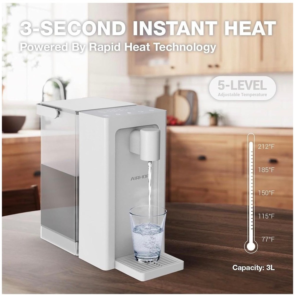 AIRHOP 3L Instant Hot Water Dispenser Countertop LED Touch Panel White Open Box - Picture 2 of 10
